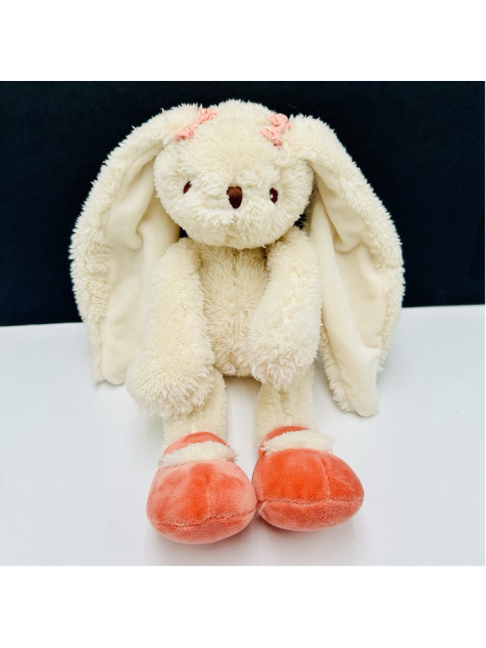 Dilly DuDu Plush Bunny Rabbit Cuddly Stuffed Animal Cream 12" Peach Bows Shoes